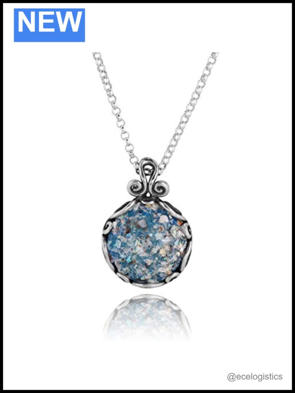 925 Sterling Silver Roman Glass Pendant Necklace 18" Artisan Handcrafted